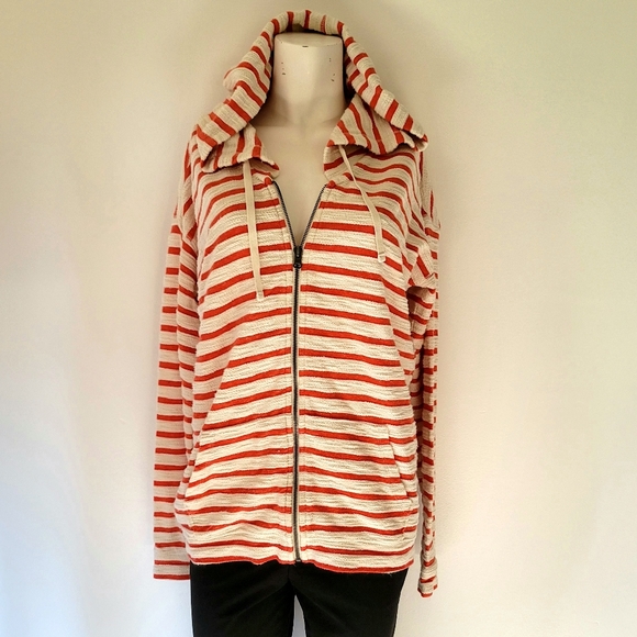 Gap Women's Red & White Striped Full Zip Hoodie Size M - Picture 2 of 10